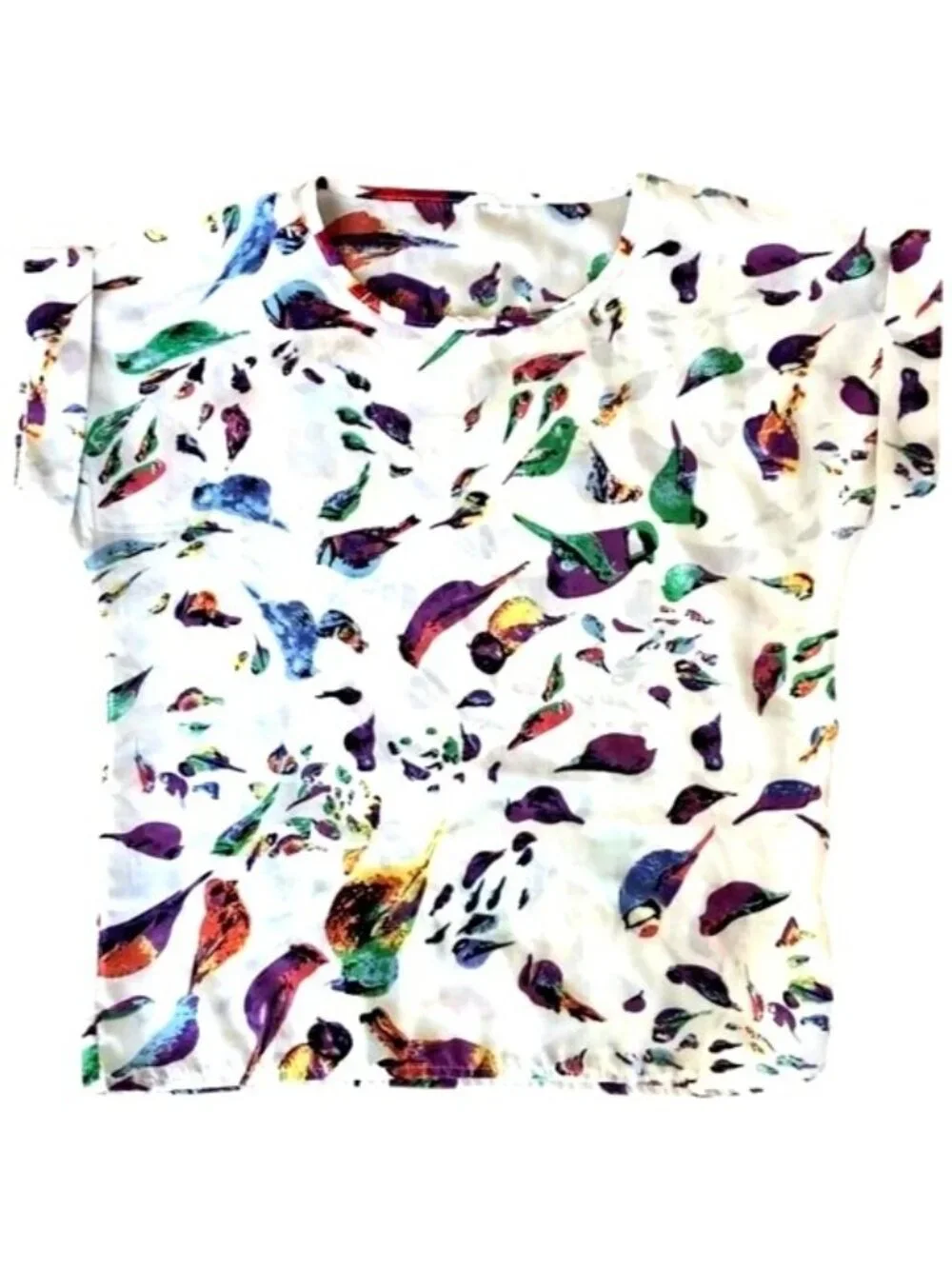 Tropical Bird print Top multi colored Birds Short sleeve size small